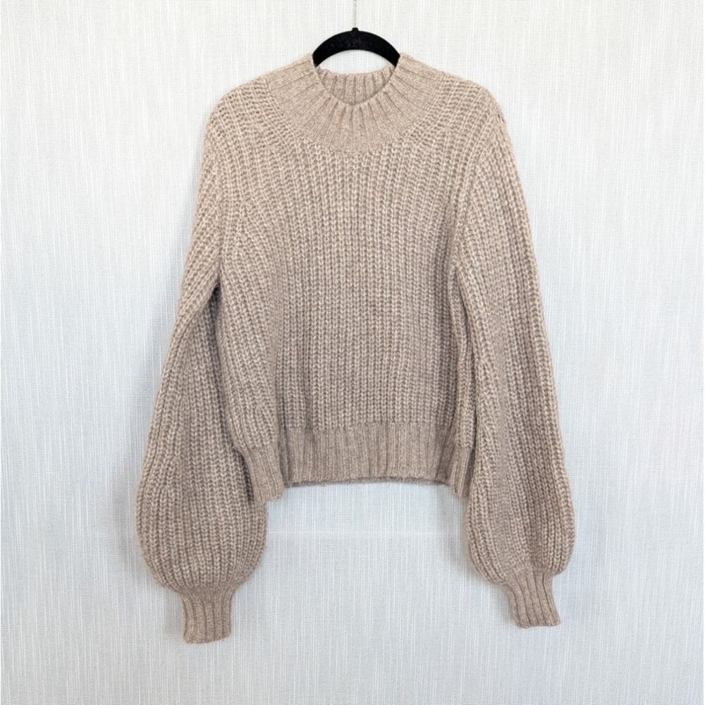 DÔEN Lulu Baby Alpaca Sweater Womens M Beige Long Sleeve Mock Neck - Picture 2 of 8